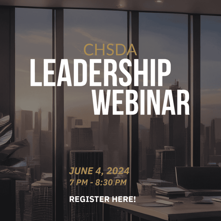 Event poster for CHSDA Leadership Webinar June 4, 2024 at 7pm.